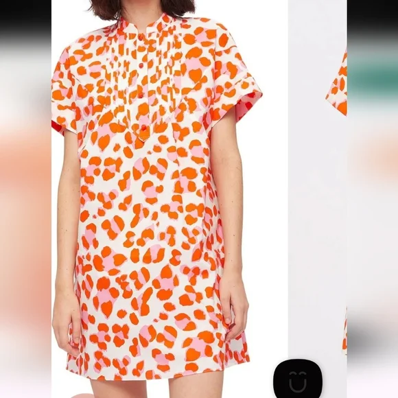 DIANE VON FURSTENBERG FIONA ANIMAL-PRINT FRONT PLEAD PINK/ORANGE DRESS SZ LARGE - Picture 2 of 6